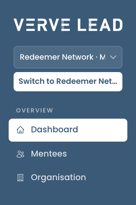 The sidebar after a different organisation has been chosen in the list, with a Switch to button underneath it.